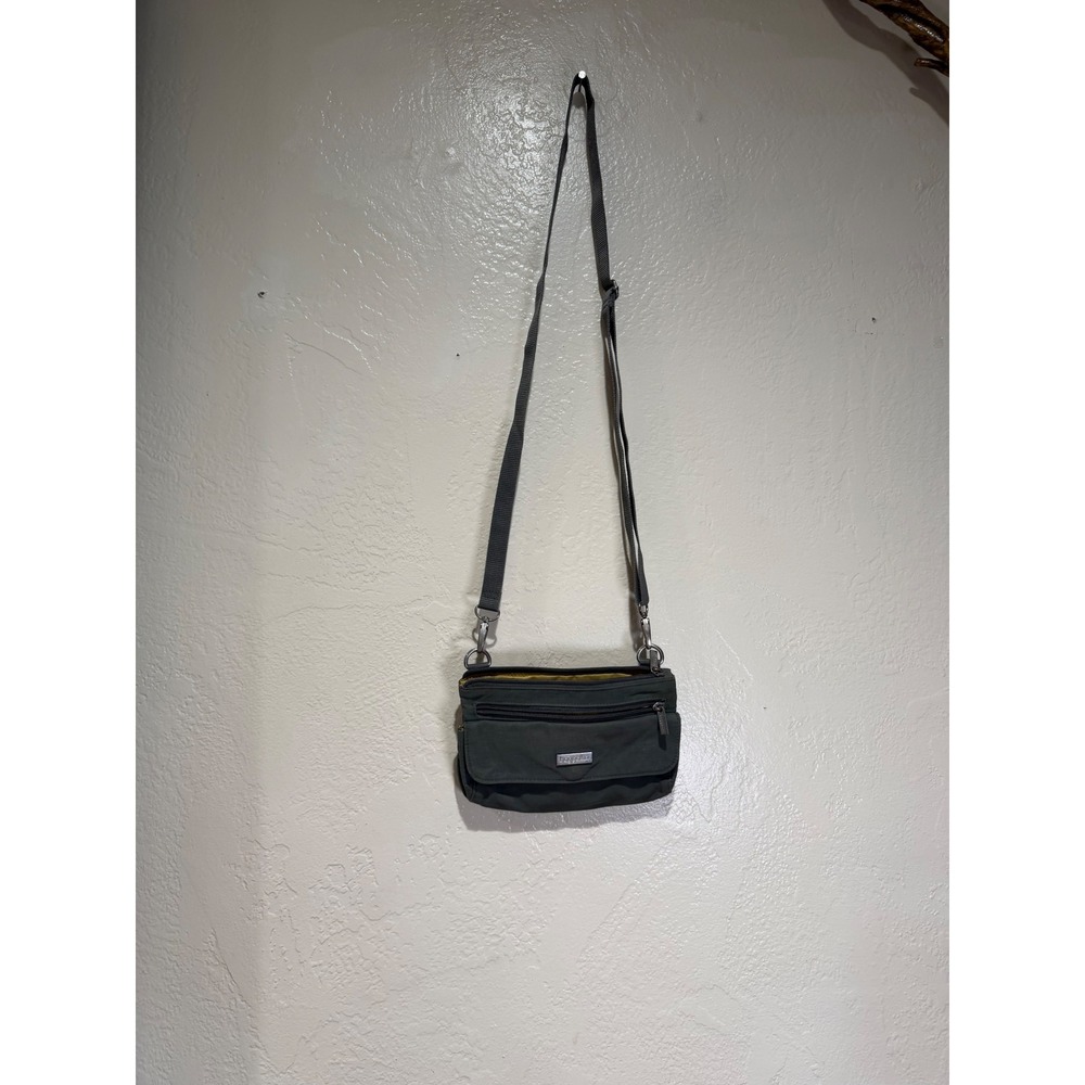 Baggallini Gray Nylon Crossbody Bag Travel Organizer Yellow Lining Small